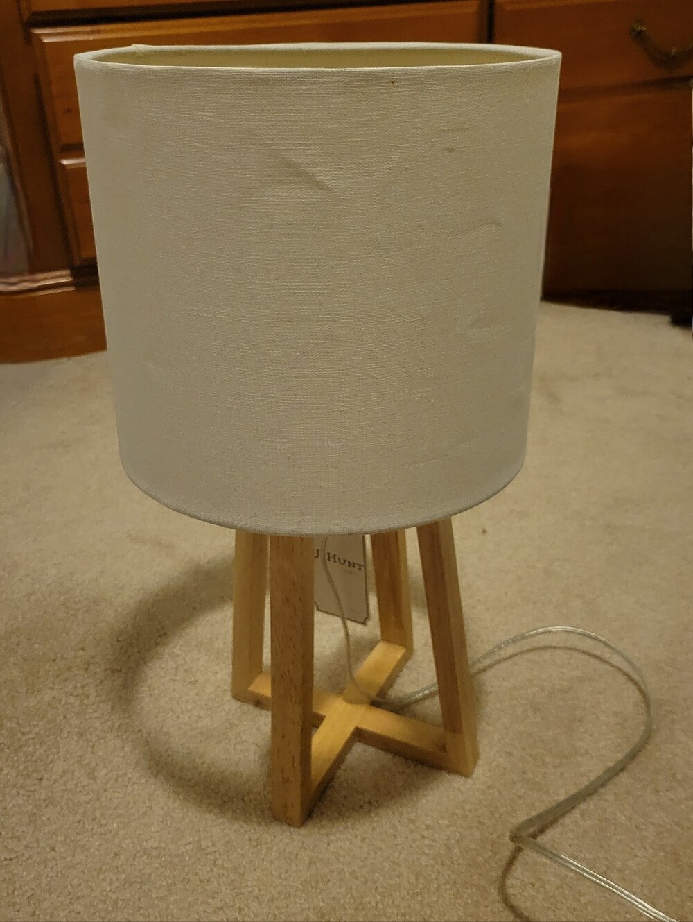 Modern Wooden Lamp Base. SHADE IS IN FAIR CONDITION.
